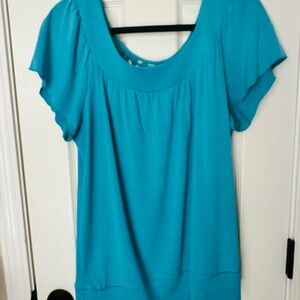 AGB Blue Lace Flutter Sleeve Blouse Relaxed Fit